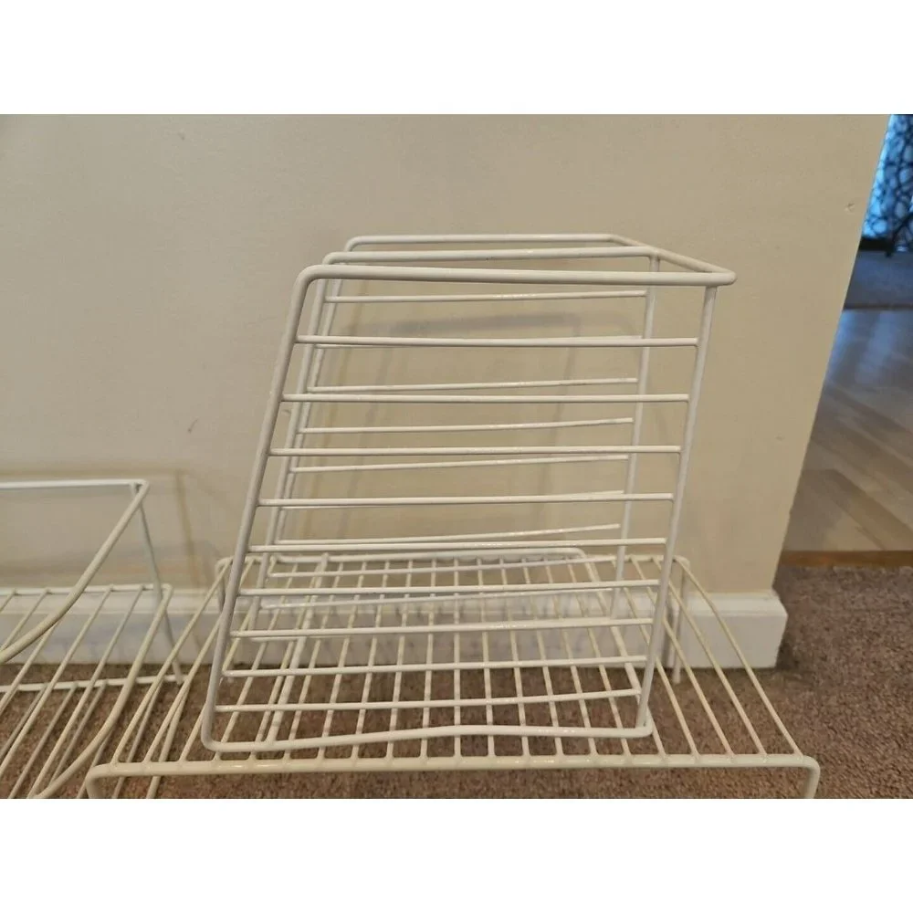 Set of 3 White Wire Frame Desk Paper Folder Organizers, 2 Tier Standing